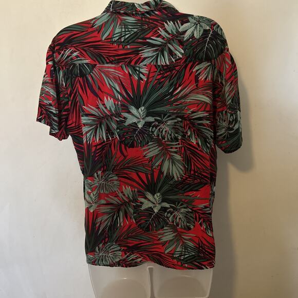 CoofAndy Shirt‎ Mens Small Tropical Hawaiian Button Up Short Sleeve Red Floral - Picture 3 of 6